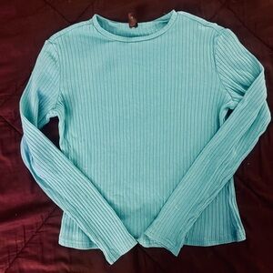 Women's Teal Ribbed Long Sleeve Top